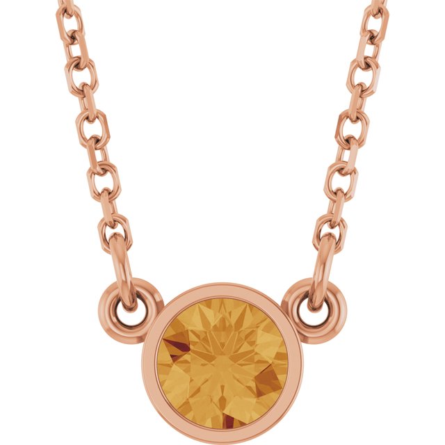 14K Rose Natural Citrine Solitaire Necklace