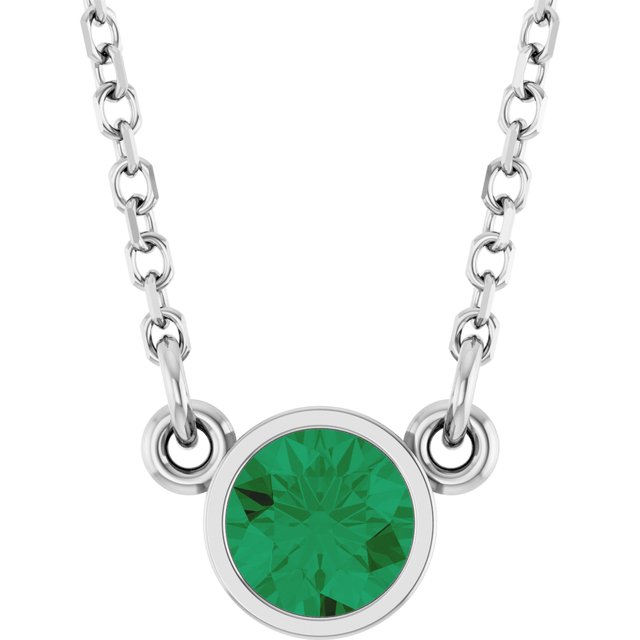 14K Rose Natural Emerald Solitaire Necklace