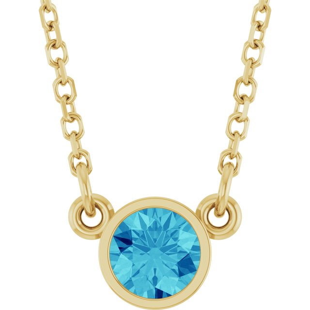 14K Rose Natural Blue Zircon Solitaire Necklace
