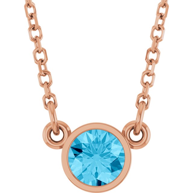 14K Rose Natural Aquamarine Solitaire Necklace