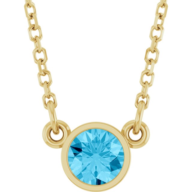 14K Rose Natural Aquamarine Solitaire Necklace