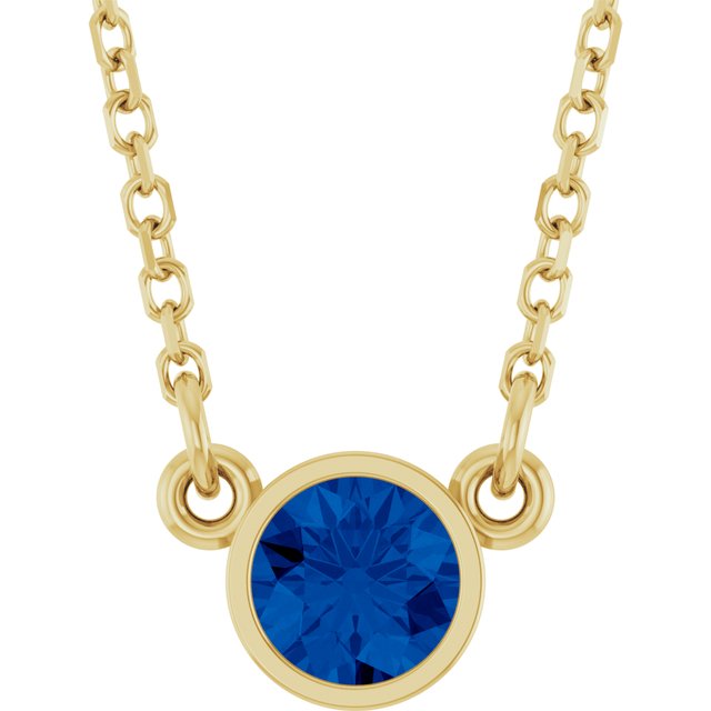 14K Rose Natural Blue Sapphire Solitaire Necklace