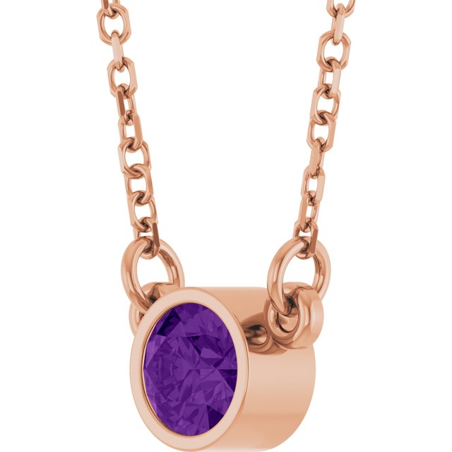 14K Rose Natural Amethyst Solitaire Necklace