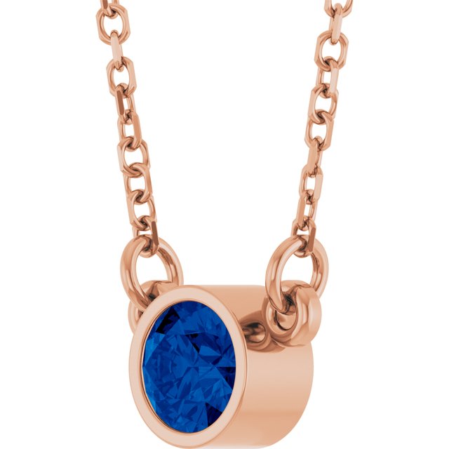 14K Rose Natural Blue Sapphire Solitaire Necklace