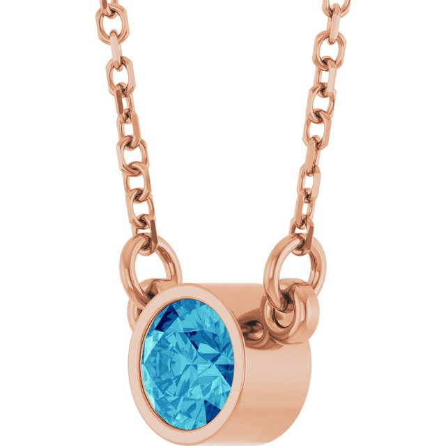 14K Rose Natural Blue Zircon Solitaire Necklace