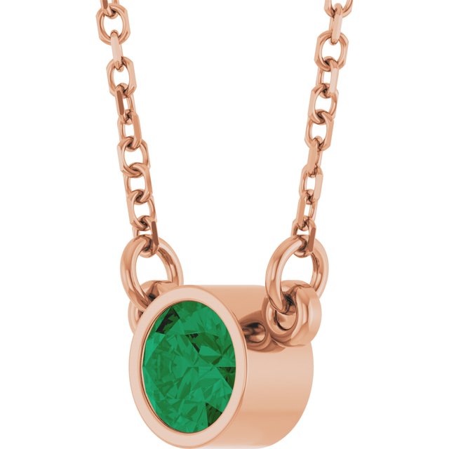 14K Rose Natural Emerald Solitaire Necklace