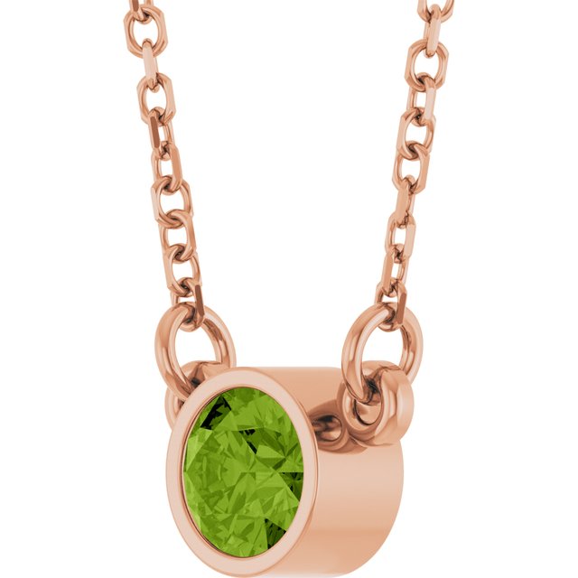 14K Rose Natural Peridot Solitaire Necklace