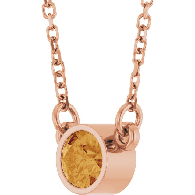 14K Rose Natural Citrine Solitaire Necklace