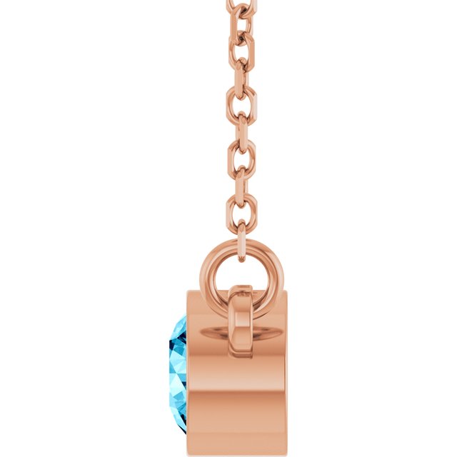 14K Rose Natural Aquamarine Solitaire Necklace