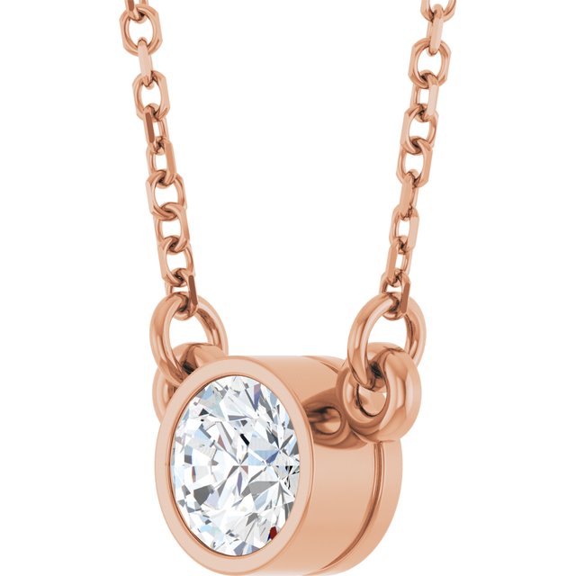 14K Rose 1/3 CT Natural Diamond Solitaire Necklace