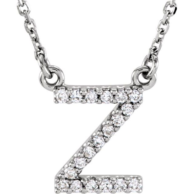 14K White Natural Diamond Initial Z Necklace
