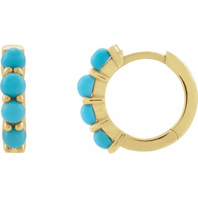 14K Rose Natural Turquoise  Huggie Hoop Earrings