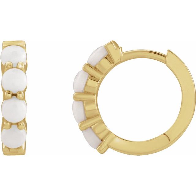 14K Rose Natural White Opal  Huggie Hoop Earring