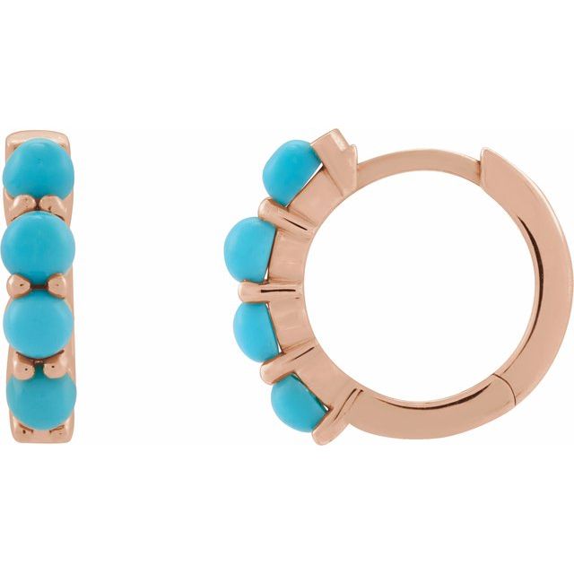 14K Rose Natural Turquoise  Huggie Hoop Earrings