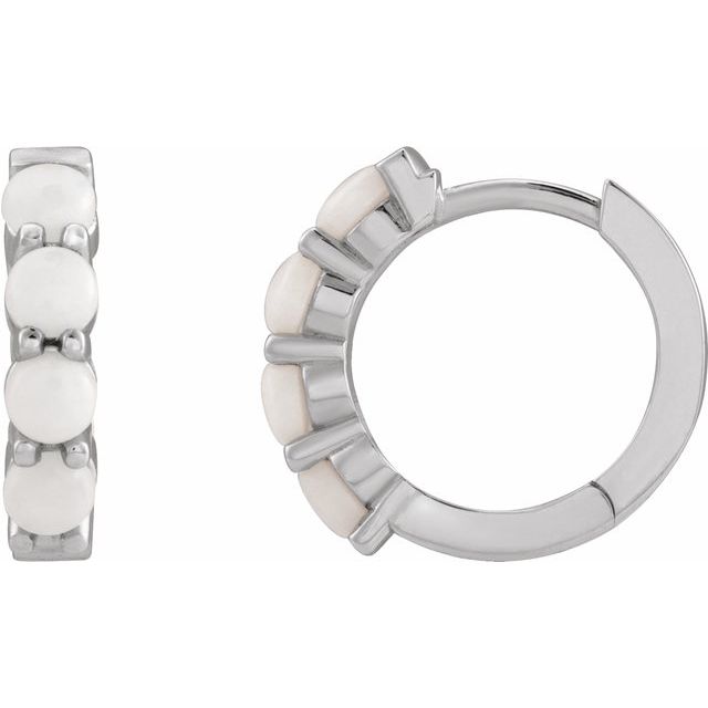 14K Rose Natural White Opal  Huggie Hoop Earring