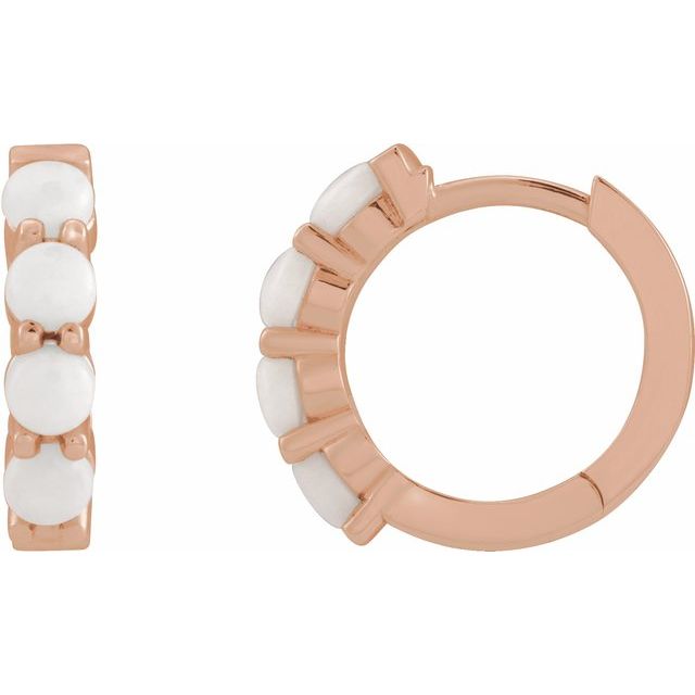 14K Rose Natural White Opal  Huggie Hoop Earring