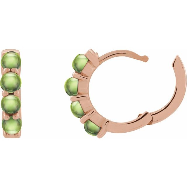 14K Rose Natural Peridot Cabochon  Huggie Hoop Earring
