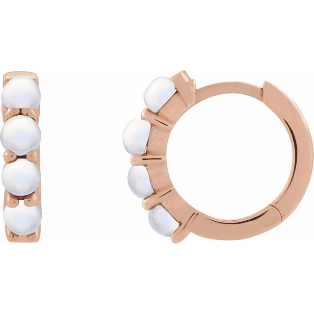14K Rose Natural Rainbow Moonstone Cabochon  Huggie Hoop Earring