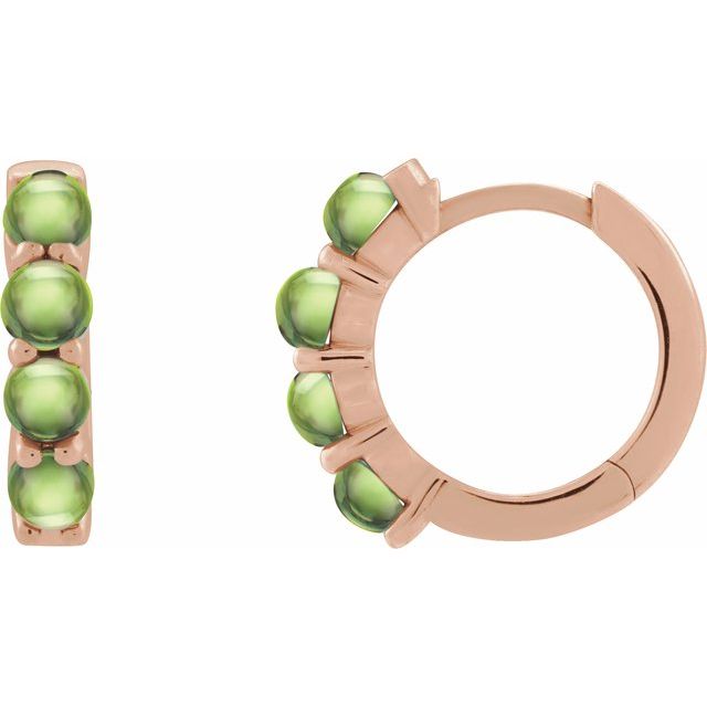 14K Rose Natural Peridot Cabochon  Huggie Hoop Earring