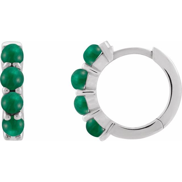 14K Rose Natural Emerald Cabochon  Huggie Hoop Earring
