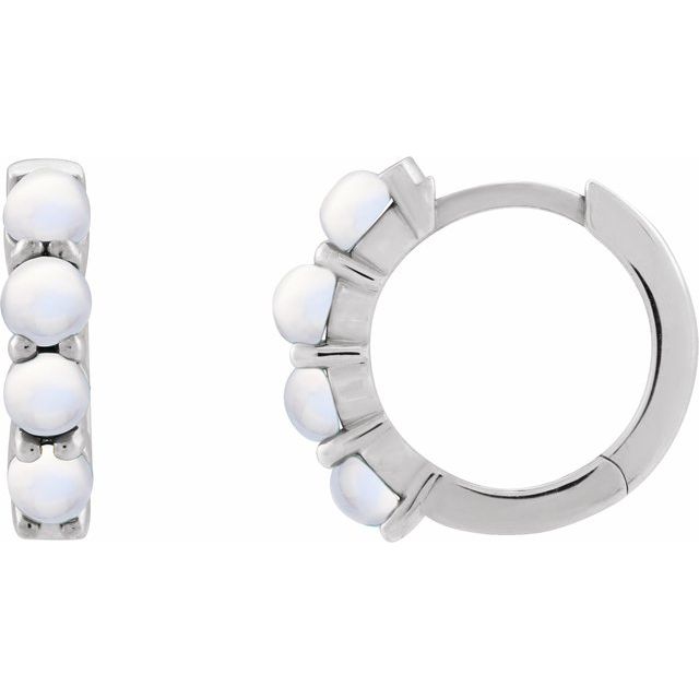 14K Rose Natural Rainbow Moonstone Cabochon  Huggie Hoop Earring