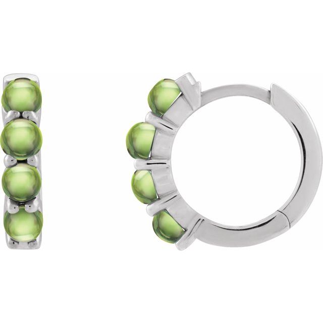 14K Rose Natural Peridot Cabochon  Huggie Hoop Earring