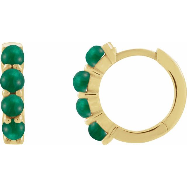 14K Rose Natural Emerald Cabochon  Huggie Hoop Earring