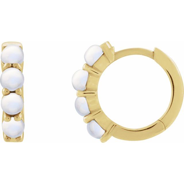 14K Rose Natural Rainbow Moonstone Cabochon  Huggie Hoop Earring