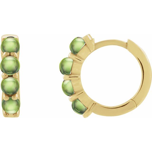 14K Rose Natural Peridot Cabochon  Huggie Hoop Earring