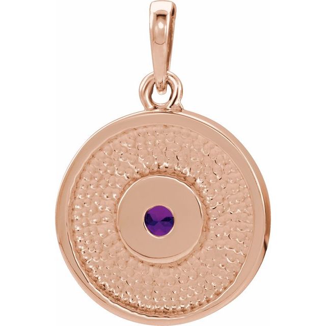 14K Rose Natural Amethyst Disc Pendant