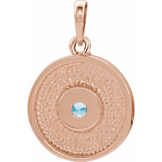 14K Rose Natural Aquamarine Disc Pendant