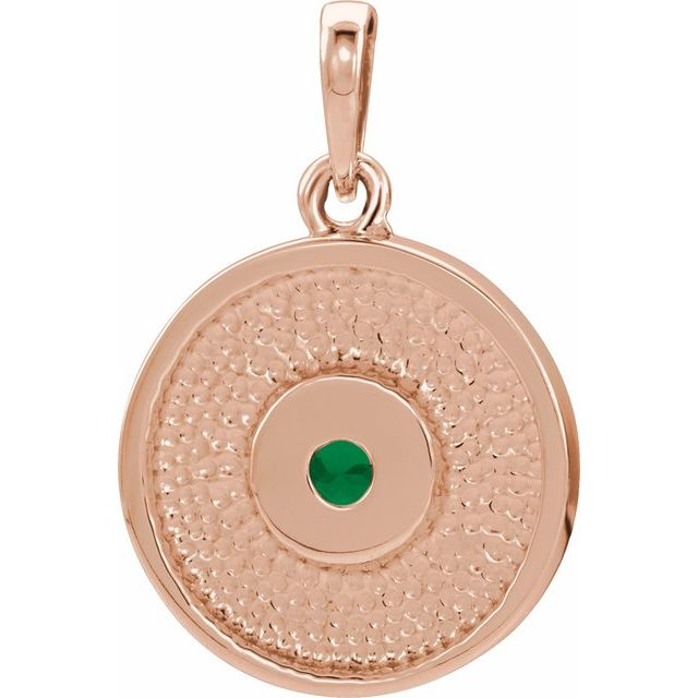 14K Rose Natural Emerald Disc Pendant