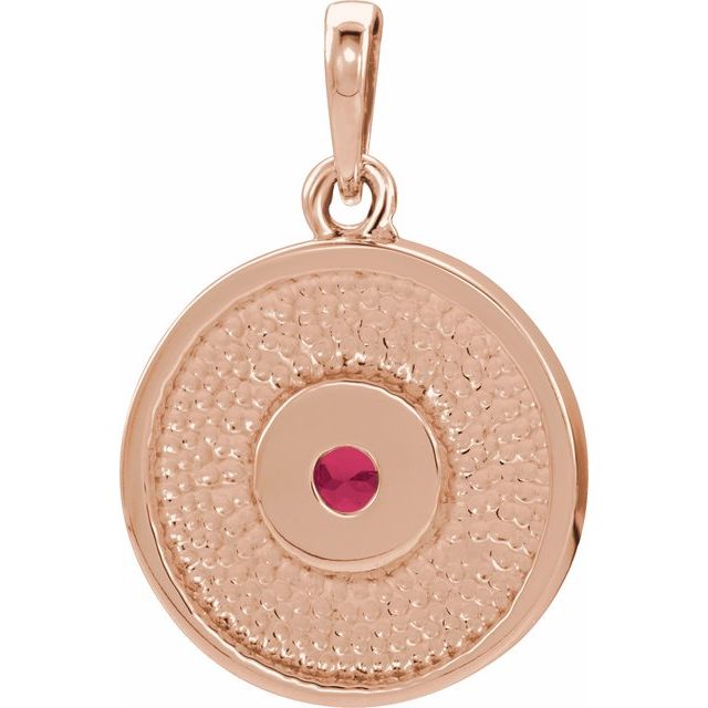 14K Rose Natural Ruby Disc Pendant