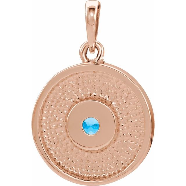 14K Rose Natural Blue Zircon Disc Pendant