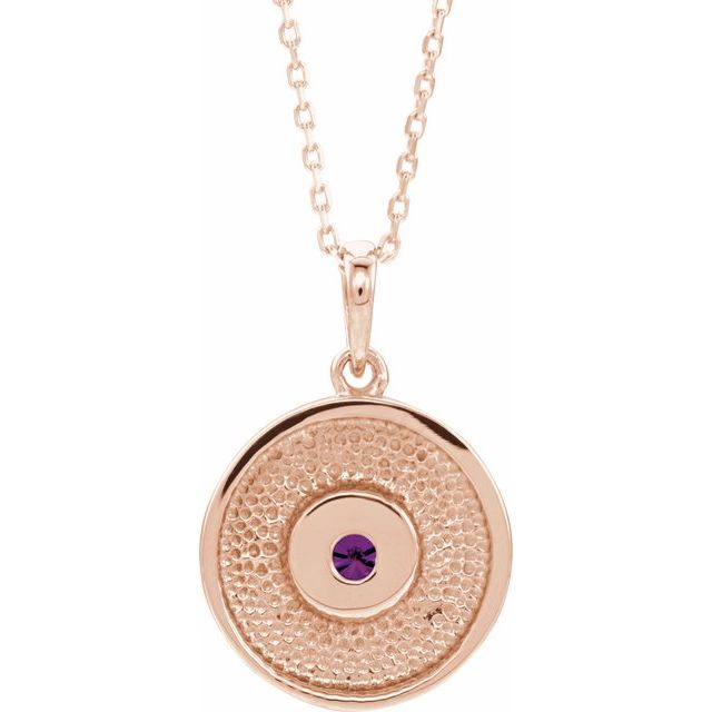 14K Rose Natural Amethyst Disc Necklace