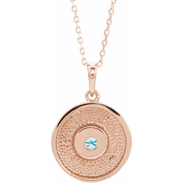 14K Rose Natural Aquamarine Disc Necklace