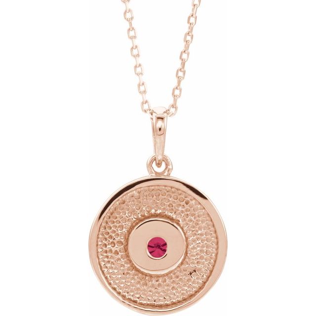 14K Rose Natural Ruby Disc Necklace