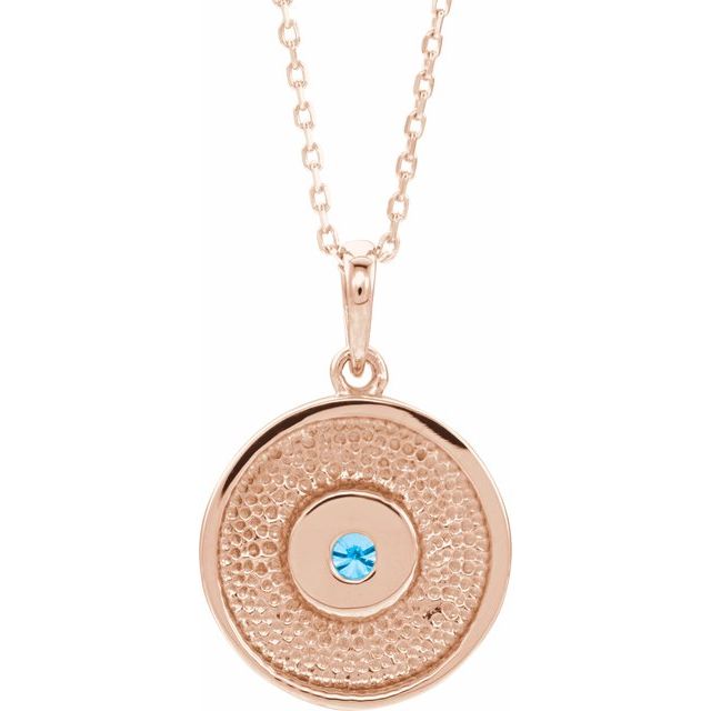 14K Rose Natural Blue Zircon Disc Necklace