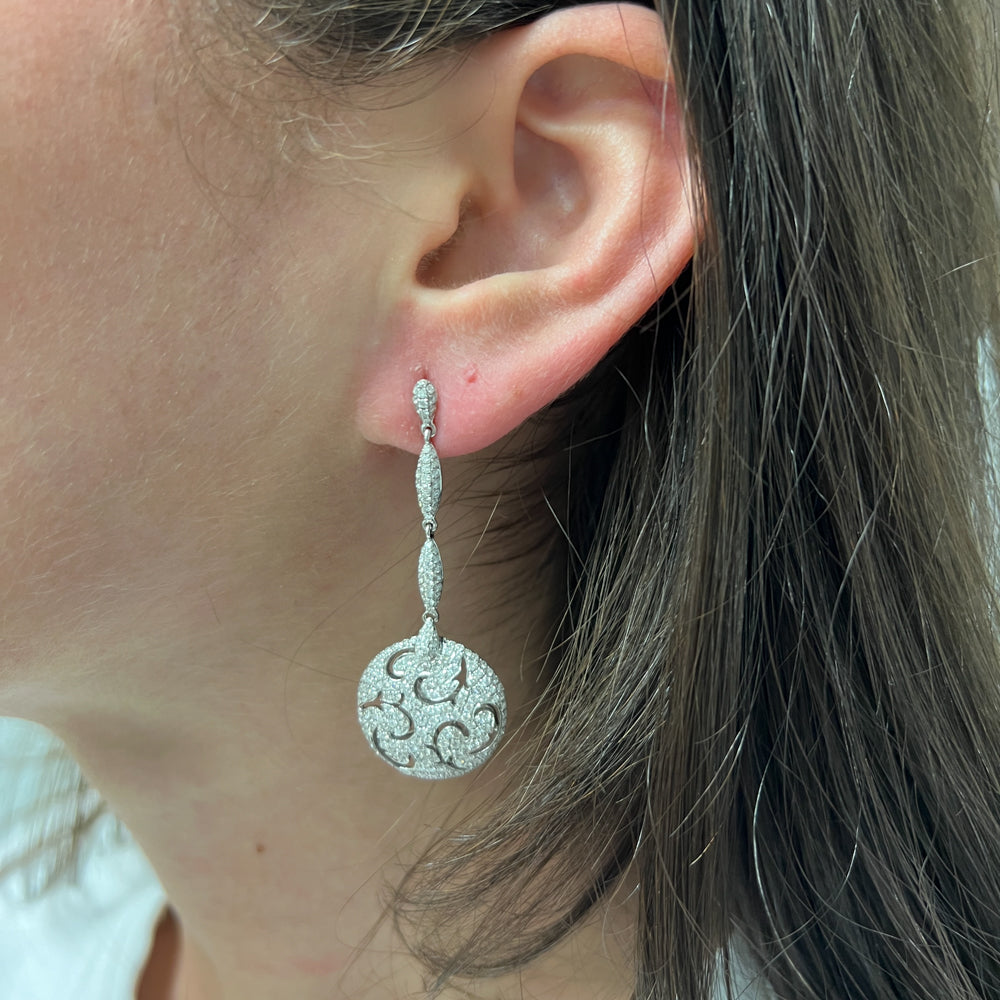 DFJ 18 Karat White Gold Pave Set Diamond Earrings, 2.73tw