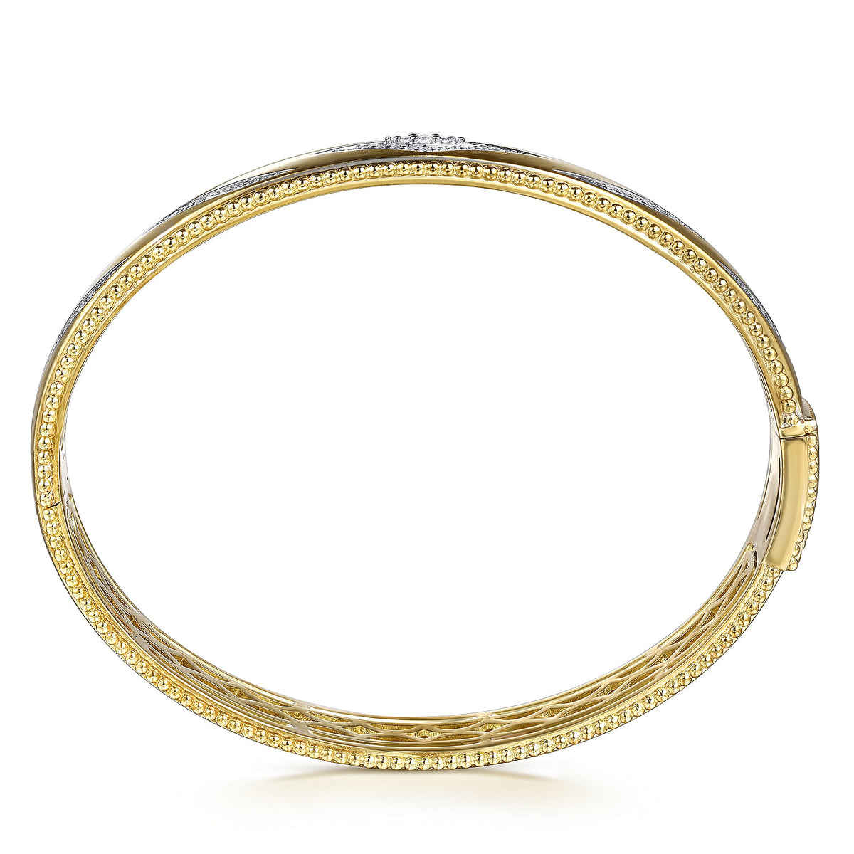 Gabriel &amp; Co. 14 Karat Yellow Gold Bujukan Diamond Chevron Pattern Bangle Bracelet 0.37TWT