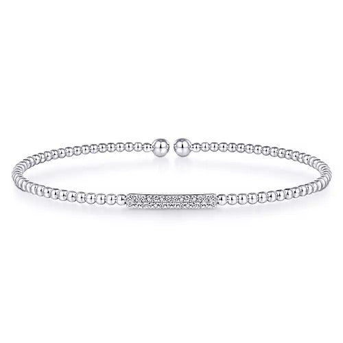 Gabriel &amp; Co. 14 Karat White Gold Bujukan Bead Cuff with Diamonds 0.13TWT