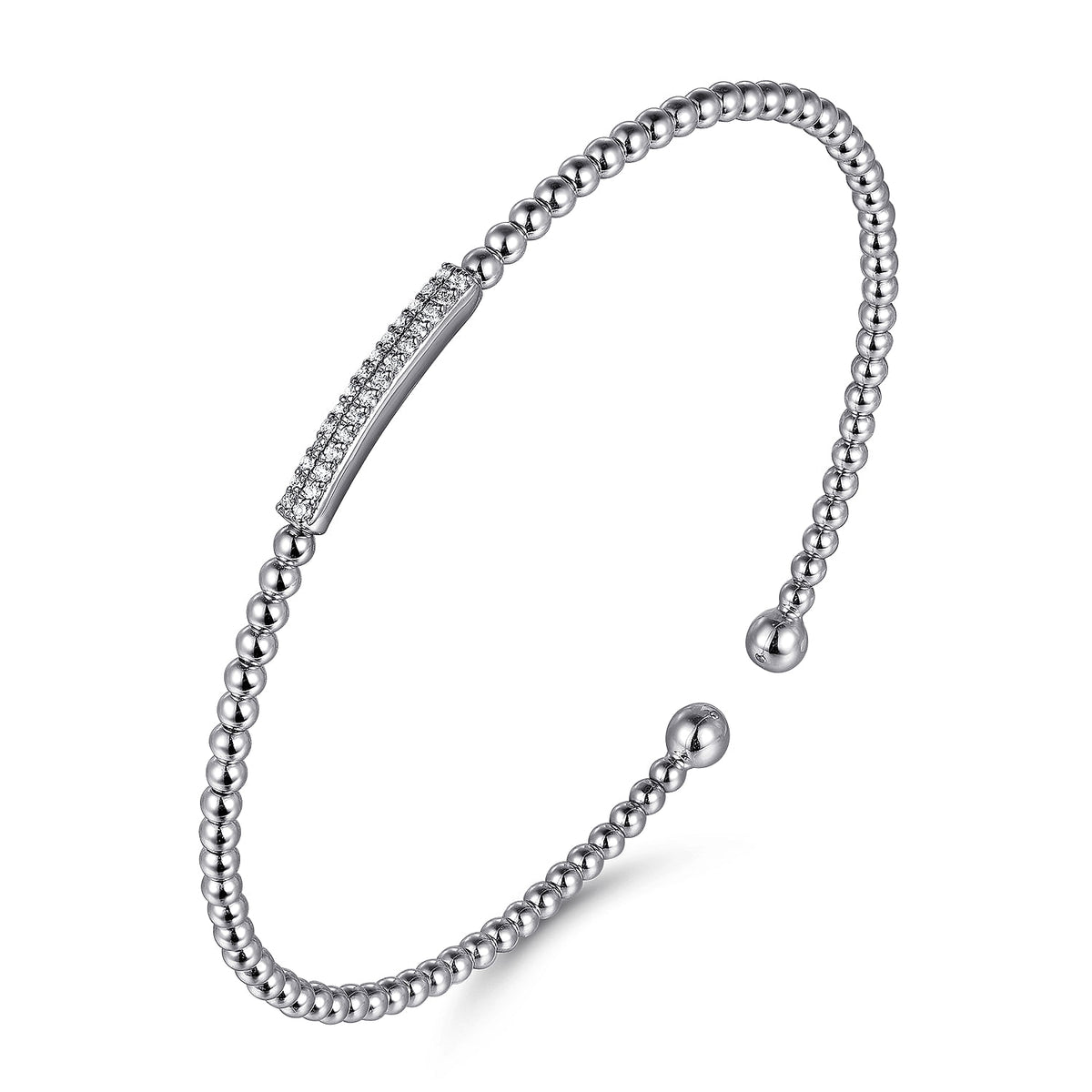 Gabriel &amp; Co. 14 Karat White Gold Bujukan Bead Cuff with Diamonds 0.13TWT