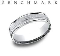 Benchmark 14 Karat White Gold Wedding Band - Milgrain Center