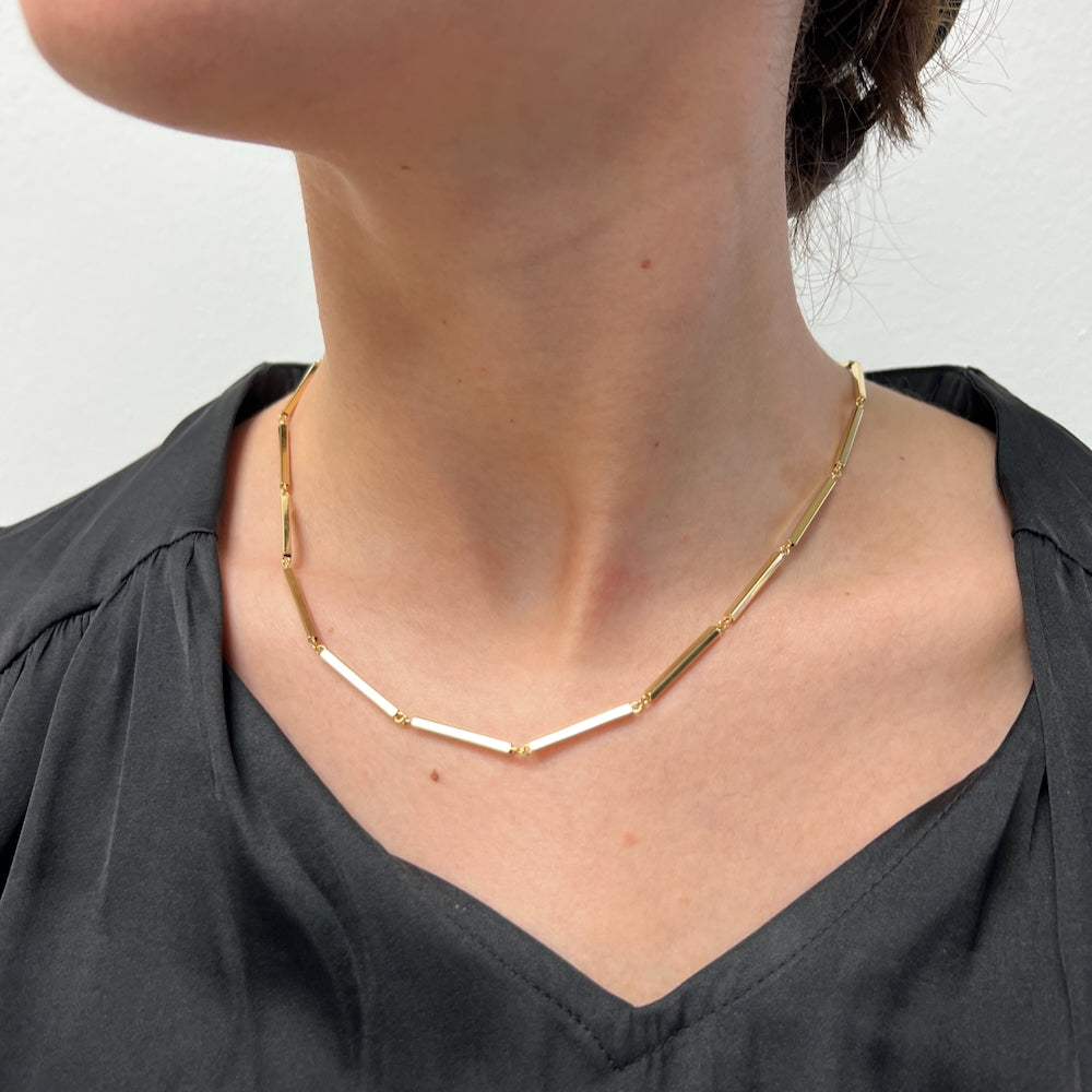 DFJ 14 Karat Yellow Gold Polished Square Bar Link Necklace