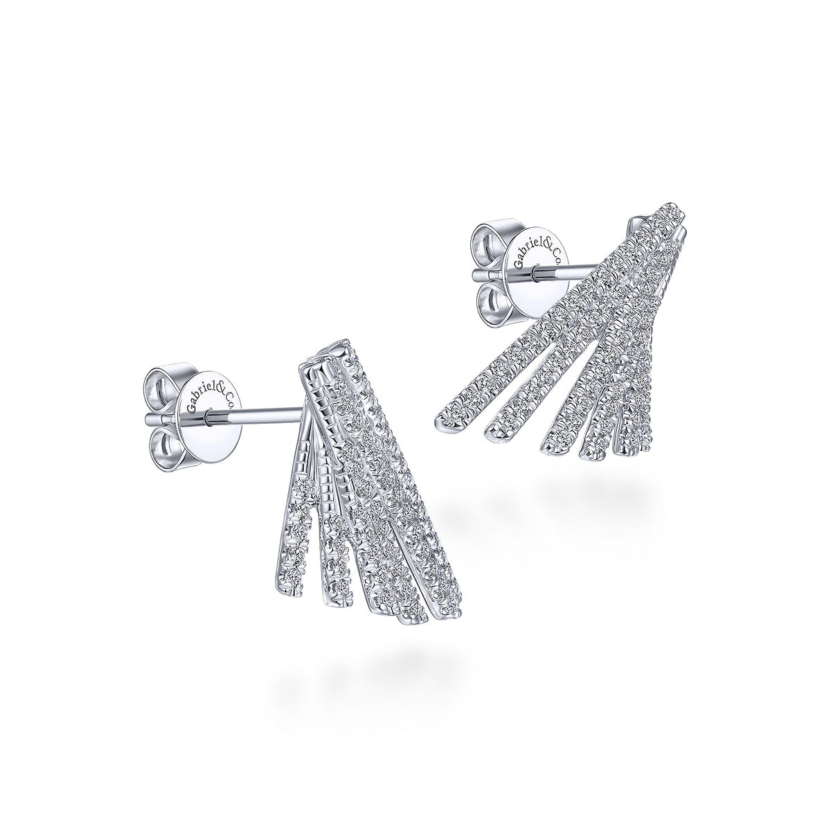 Gabriel &amp; Co. Round Brilliant Diamond Fan Stud Earrings - 0.74ctw 14 Karat White Gold