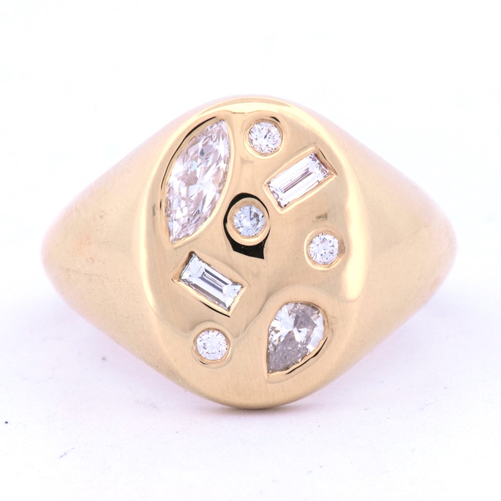 DFJ 18 Karat Yellow Gold Diamond Signet Ring, 0.53tw