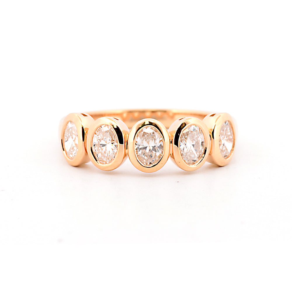 DFJ 18 Karat Yellow Gold Five Stone Oval Diamond Band, 1TWT