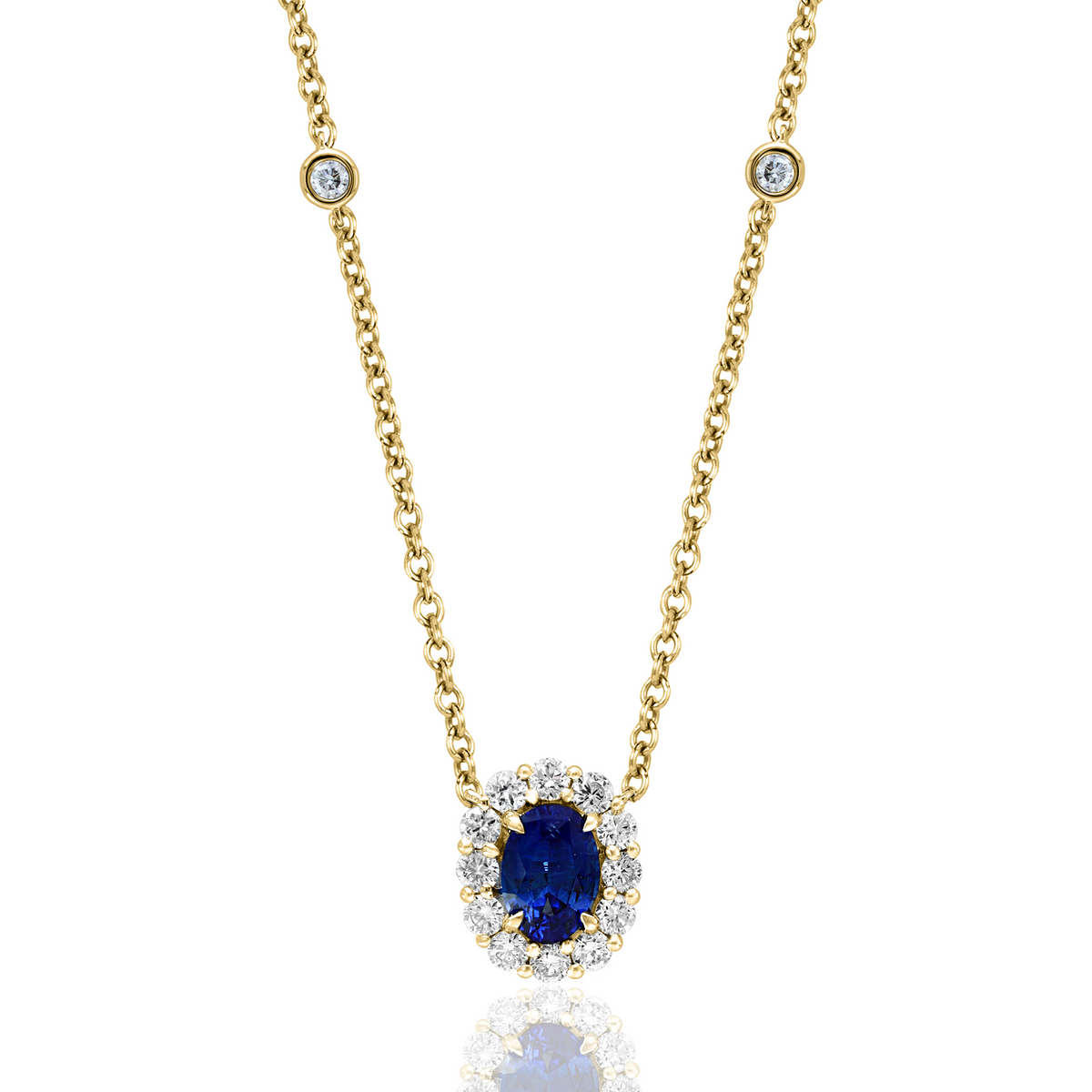 DFJ 14 Karat Yellow Gold Sapphire Necklace