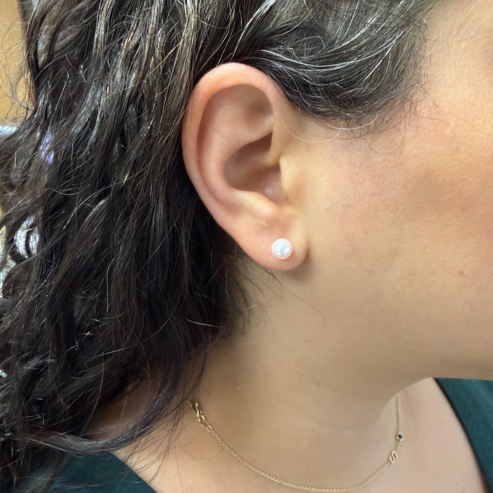 DFJ 14 Karat White Gold 6x6.5mm Akoya Pearl Earrings