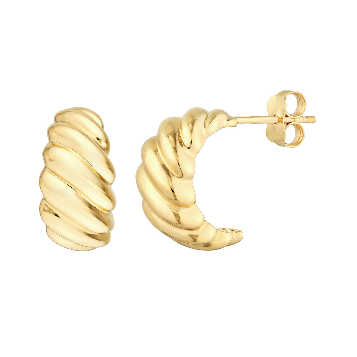 DFJ 14 Karat Yellow Gold Twist Dome Drop Earrings